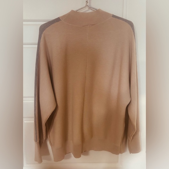 NWT Laura Camel Turtleneck Sweater with soft silver sparkly stripe down the arms - Picture 5 of 5